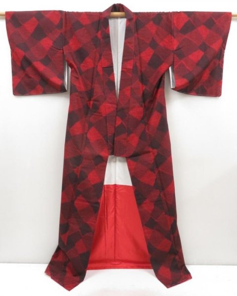 Photo4: 5309T14z830 Vintage Japanese Kimono Silk TSUMUGI  Dark red (4)