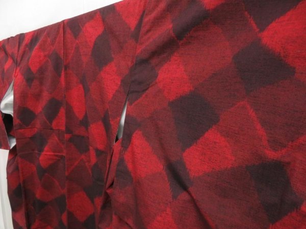 Photo6: 5309T14z830 Vintage Japanese Kimono Silk TSUMUGI  Dark red (6)