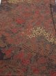 Photo1: 4K01z60  Japanese Kimono Silk  FABRIC Flowers Dark brown 38.6x14.6 (1)