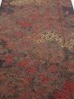 Photo1: 4K05z90  Japanese Kimono Silk  FABRIC Flowers Dark brown 66.1x14.6 (1)