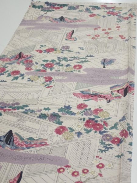 Photo3: 4K02z50  Japanese Kimono Silk  FABRIC Princess Smoky white 42.1x14.0 (3)