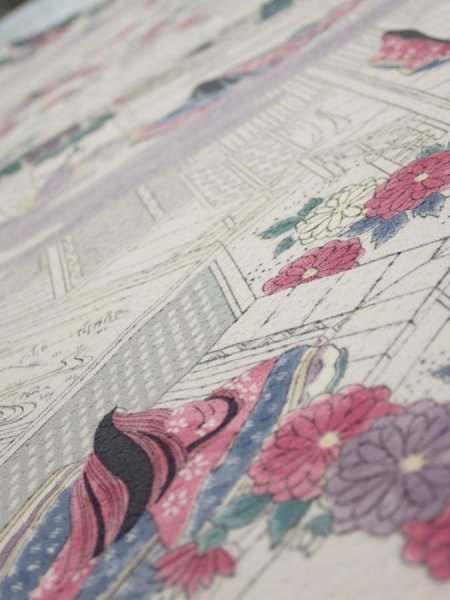 Photo4: 4K02z50  Japanese Kimono Silk  FABRIC Princess Smoky white 42.1x14.0 (4)