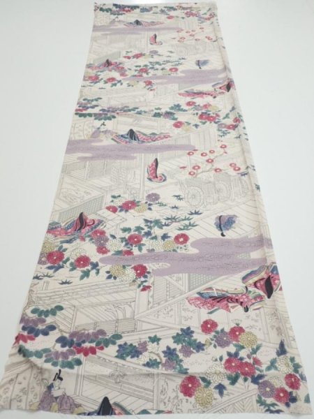 Photo5: 4K02z50  Japanese Kimono Silk  FABRIC Princess Smoky white 42.1x14.0 (5)