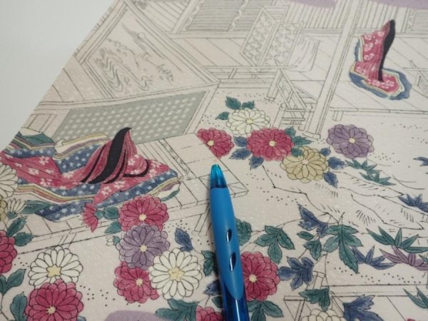 Photo7: 4K02z50  Japanese Kimono Silk  FABRIC Princess Smoky white 42.1x14.0 (7)