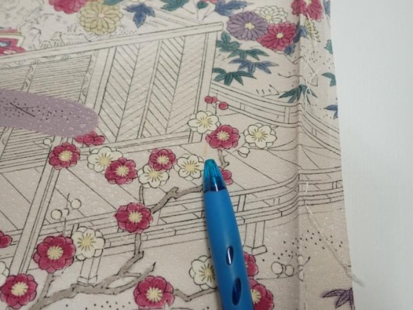 Photo8: 4K02z50  Japanese Kimono Silk  FABRIC Princess Smoky white 42.1x14.0 (8)