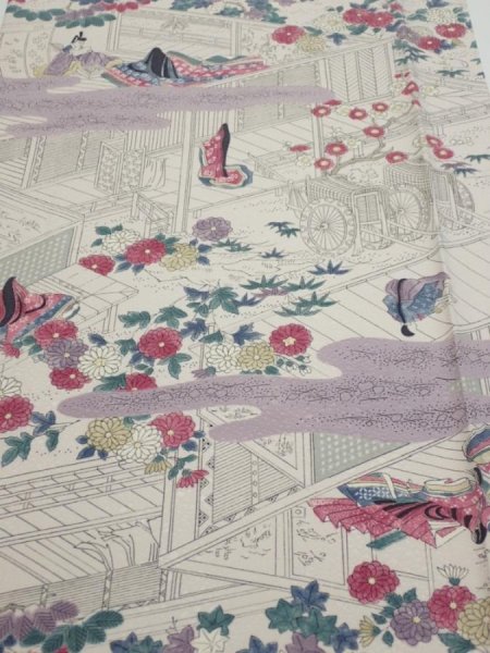 Photo1: 4K04z80  Japanese Kimono Silk  FABRIC Princess Smoky white 63.0x14.0 (1)