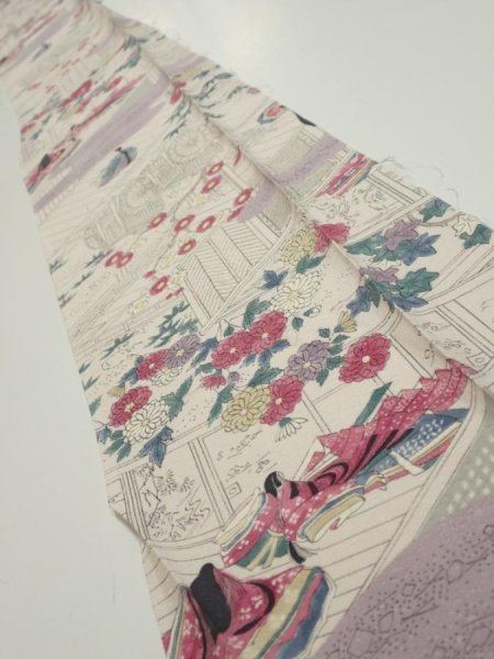 Photo1: 4K07z40  Japanese Kimono Silk  FABRIC Princess Smoky white 57.5x6.9 (1)