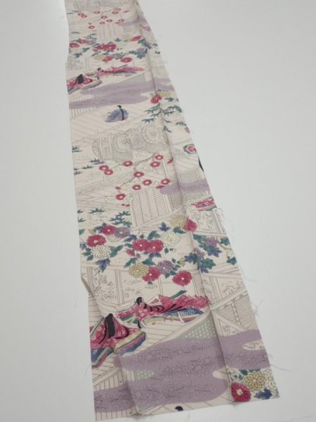Photo2: 4K07z40  Japanese Kimono Silk  FABRIC Princess Smoky white 57.5x6.9 (2)