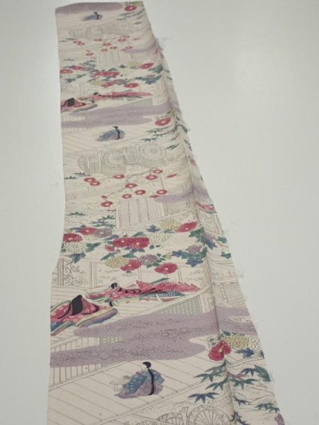 Photo3: 4K07z40  Japanese Kimono Silk  FABRIC Princess Smoky white 57.5x6.9 (3)