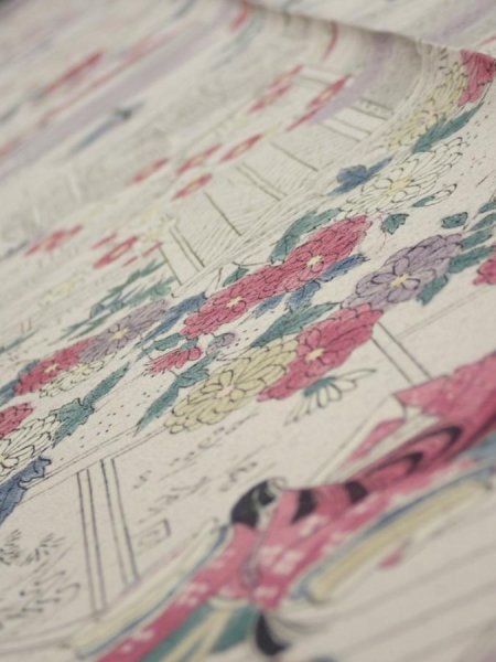 Photo4: 4K07z40  Japanese Kimono Silk  FABRIC Princess Smoky white 57.5x6.9 (4)
