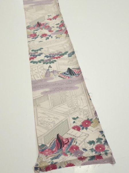 Photo2: 4K08z40  Japanese Kimono Silk  FABRIC Princess Smoky white 57.5x6.9 (2)