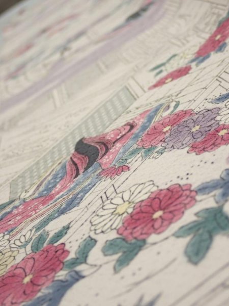 Photo4: 4K08z40  Japanese Kimono Silk  FABRIC Princess Smoky white 57.5x6.9 (4)