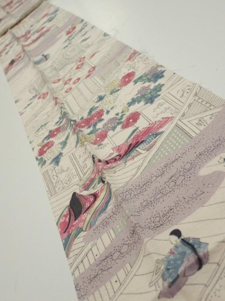 Photo1: 4K09z50  Japanese Kimono Silk  FABRIC Princess Smoky white 78.7x6.9 (1)