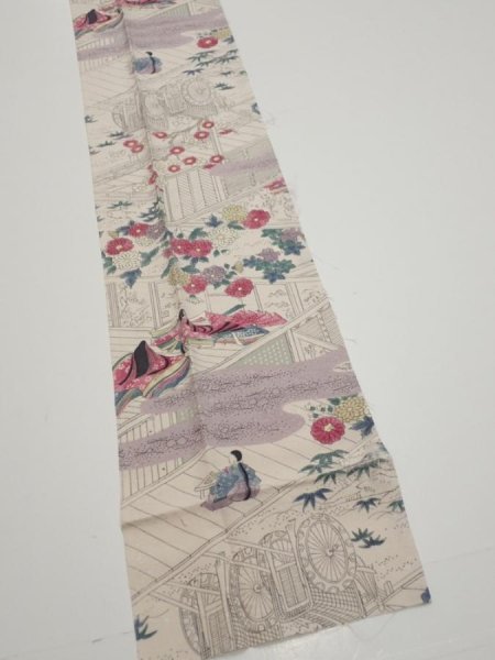 Photo2: 4K09z50  Japanese Kimono Silk  FABRIC Princess Smoky white 78.7x6.9 (2)