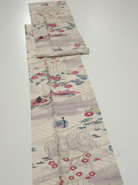 Photo3: 4K09z50  Japanese Kimono Silk  FABRIC Princess Smoky white 78.7x6.9 (3)