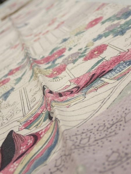 Photo4: 4K09z50  Japanese Kimono Silk  FABRIC Princess Smoky white 78.7x6.9 (4)