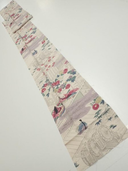 Photo5: 4K09z50  Japanese Kimono Silk  FABRIC Princess Smoky white 78.7x6.9 (5)