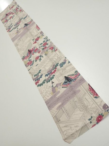 Photo1: 4K10z30  Japanese Kimono Silk  FABRIC Princess Smoky white 39.4x6.9 (1)
