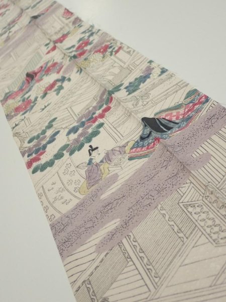 Photo2: 4K10z30  Japanese Kimono Silk  FABRIC Princess Smoky white 39.4x6.9 (2)