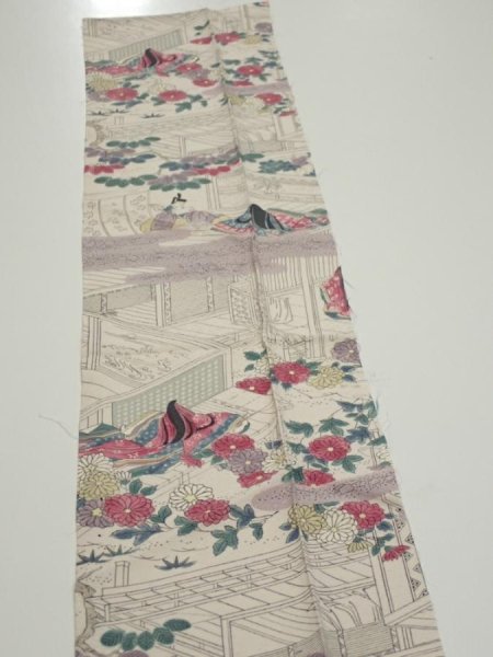 Photo3: 4K10z30  Japanese Kimono Silk  FABRIC Princess Smoky white 39.4x6.9 (3)