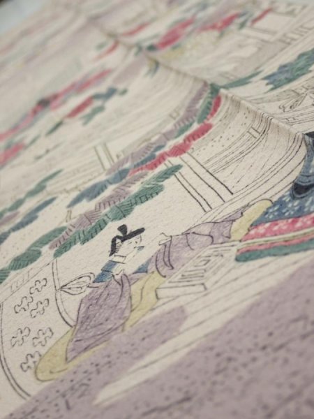 Photo4: 4K10z30  Japanese Kimono Silk  FABRIC Princess Smoky white 39.4x6.9 (4)