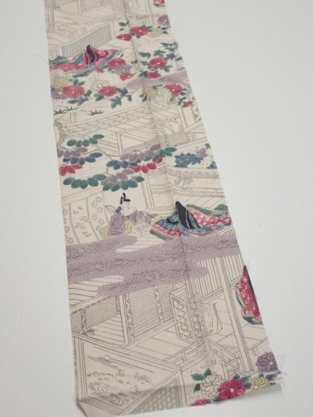 Photo5: 4K10z30  Japanese Kimono Silk  FABRIC Princess Smoky white 39.4x6.9 (5)