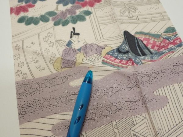 Photo6: 4K10z30  Japanese Kimono Silk  FABRIC Princess Smoky white 39.4x6.9 (6)