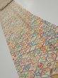 Photo1: 4K09z60  Japanese Kimono Silk  FABRIC Flowers Lime white 74.0x6.9 (1)