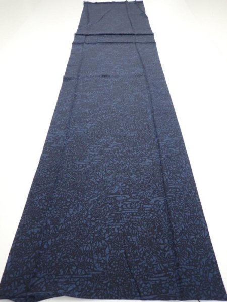 Photo5: 4K05z90  Japanese Kimono Silk  FABRIC Flowers Indigo 62.6x14.8 (5)