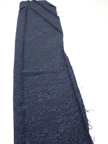 Photo3: 4K07z40  Japanese Kimono Silk  FABRIC Flowers Indigo 53.1x7.5 (3)