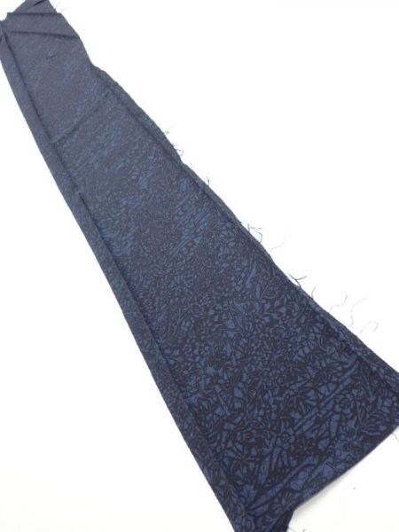 Photo5: 4K07z40  Japanese Kimono Silk  FABRIC Flowers Indigo 53.1x7.5 (5)