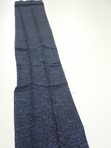 Photo3: 4K09z50  Japanese Kimono Silk  FABRIC Flowers Indigo 63.8x7.3 (3)
