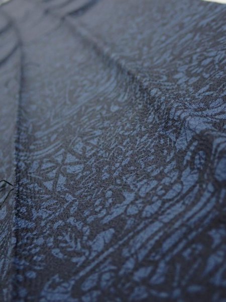 Photo5: 4K09z50  Japanese Kimono Silk  FABRIC Flowers Indigo 63.8x7.3 (5)