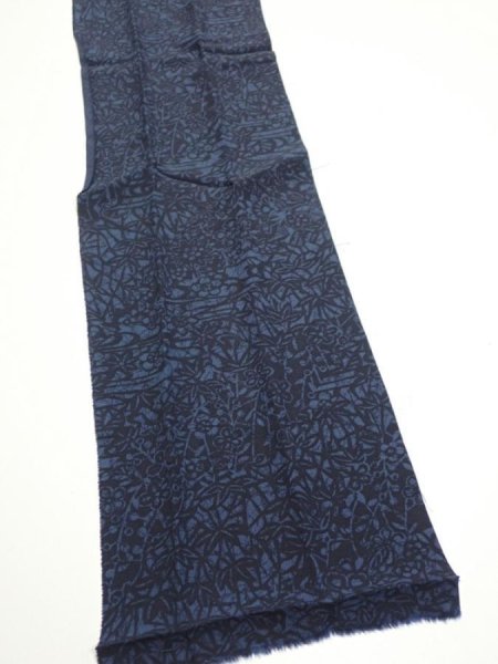 Photo3: 4K10z30  Japanese Kimono Silk  FABRIC Flowers Indigo 36.6x7.3 (3)