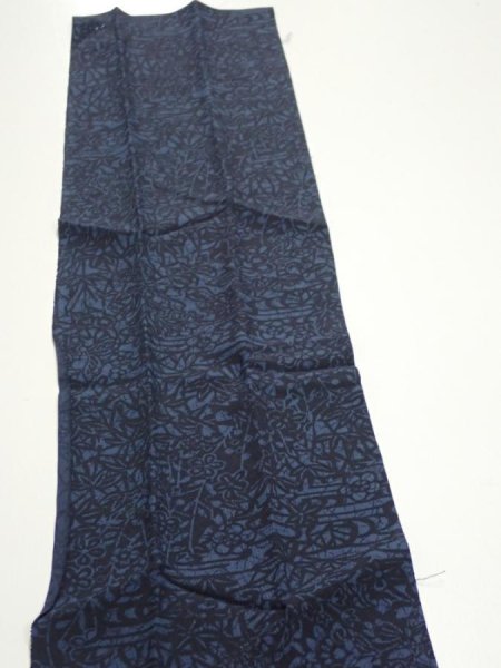 Photo4: 4K10z30  Japanese Kimono Silk  FABRIC Flowers Indigo 36.6x7.3 (4)