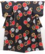 Photo1: 5312T01z520 Vintage Japanese Kimono Cotton YUKATA Flowers Black (1)