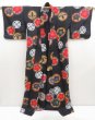 Photo8: 5312T01z520 Vintage Japanese Kimono Cotton YUKATA Flowers Black (8)