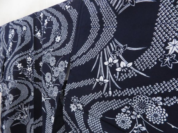 Photo2: 5312T02z540 Vintage Japanese Kimono Cotton YUKATA Chrysanthemum Indigo (2)