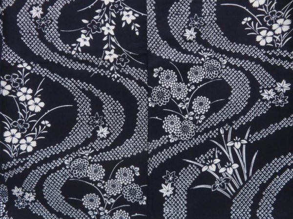 Photo5: 5312T02z540 Vintage Japanese Kimono Cotton YUKATA Chrysanthemum Indigo (5)