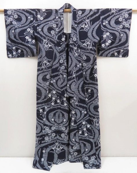 Photo8: 5312T02z540 Vintage Japanese Kimono Cotton YUKATA Chrysanthemum Indigo (8)