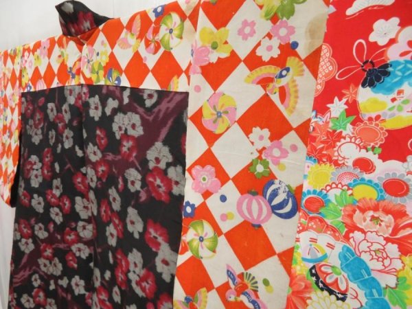 Photo8: 5312T03z380 Vintage Japanese Kimono Silk MEISEN HAORI Plum branch Black (8)