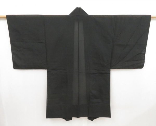 Photo1: 5312T04z330 Vintage Japanese Kimono Silk Men's See through RO HAORI Black (1)