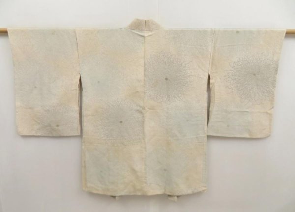 Photo1: 5312T05z750 Vintage Japanese Kimono Silk HAORI Chrysanthemum Sand beige (1)