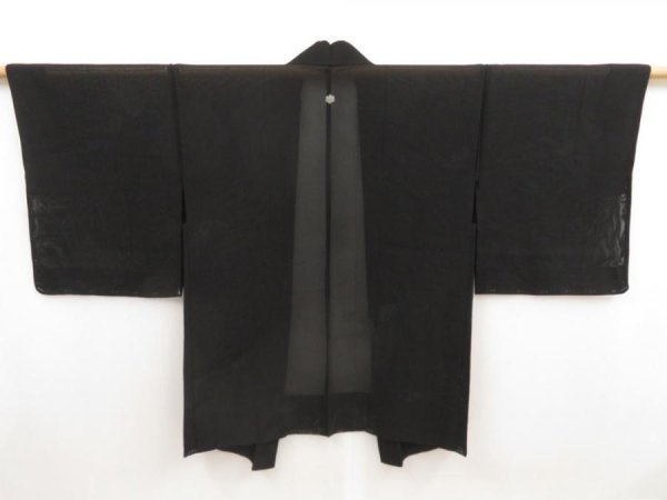 Photo1: 5312T06z280 Vintage Japanese Kimono Silk See through HAORI Boat Black (1)