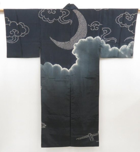 Photo1: 5312T07z470 Vintage Japanese Kimono Silk Men's JUBAN Crescent moon (1)