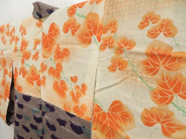 Photo2: 5312T10z360 Vintage Japanese Kimono Silk MEISEN HAORI  Light brown-gray (2)