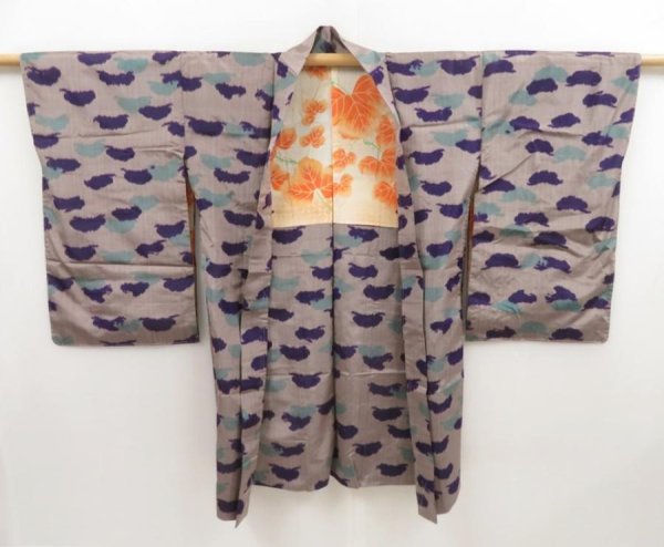 Photo3: 5312T10z360 Vintage Japanese Kimono Silk MEISEN HAORI  Light brown-gray (3)