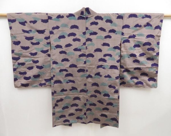 Photo4: 5312T10z360 Vintage Japanese Kimono Silk MEISEN HAORI  Light brown-gray (4)