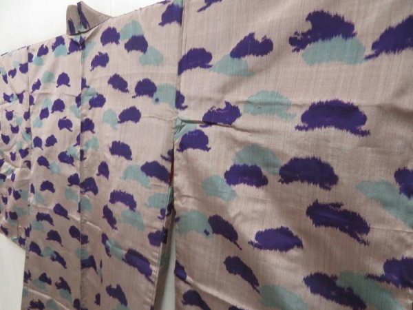 Photo5: 5312T10z360 Vintage Japanese Kimono Silk MEISEN HAORI  Light brown-gray (5)