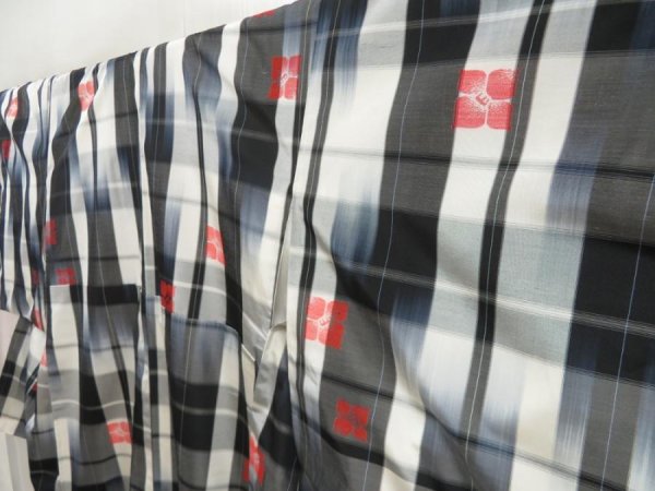 Photo2: 5312T11z800 Vintage Japanese Kimono Silk TSUMUGI Flower Black (2)